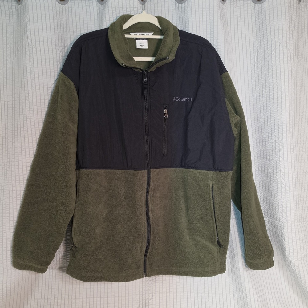Columbia Olive Green Black Men's XXL Fleece Jacket Zip Stand-Up Collar